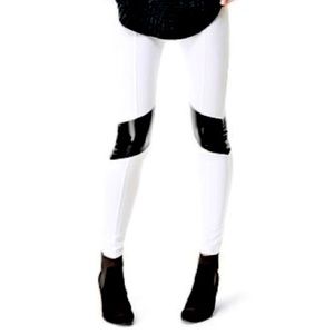 Victoria Secret White Leggings Stretch Ponte Racer Pants Faux Leather Panels NWT